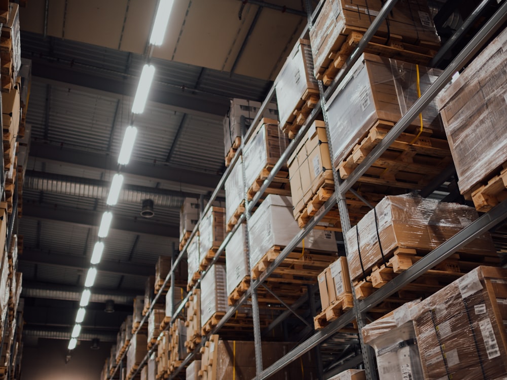 Warehouse racking packed with palletized cartons